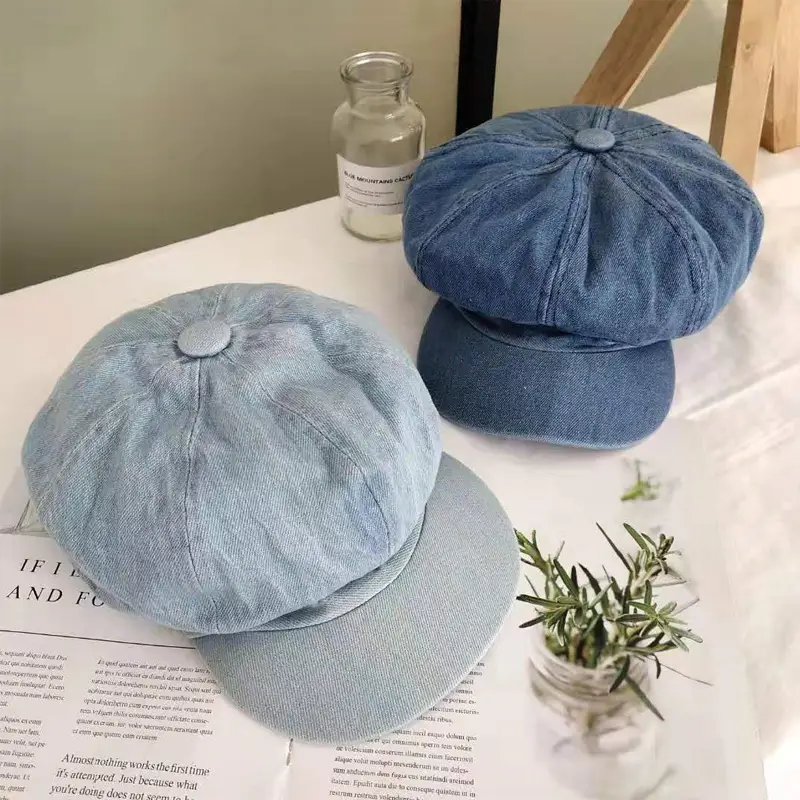Blue Korean-style Denim Cap for Men Women Loose Casual All-match