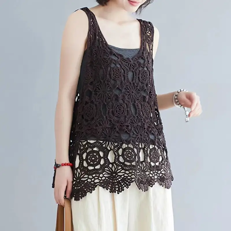 Women's Black Lace Crochet Camisole Vest