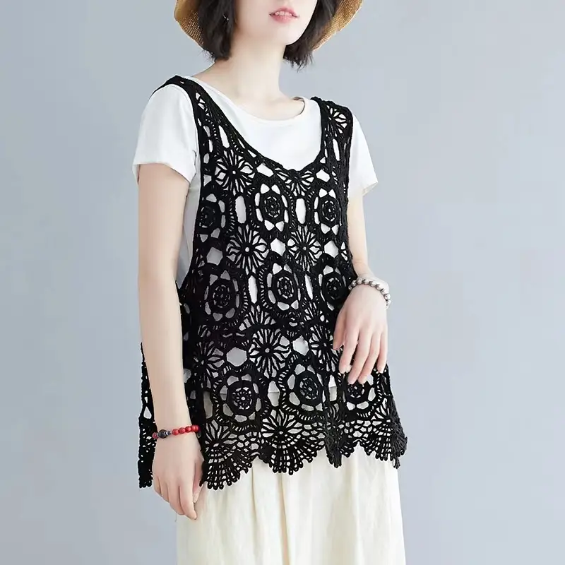 Women's Black Lace Crochet Camisole Vest