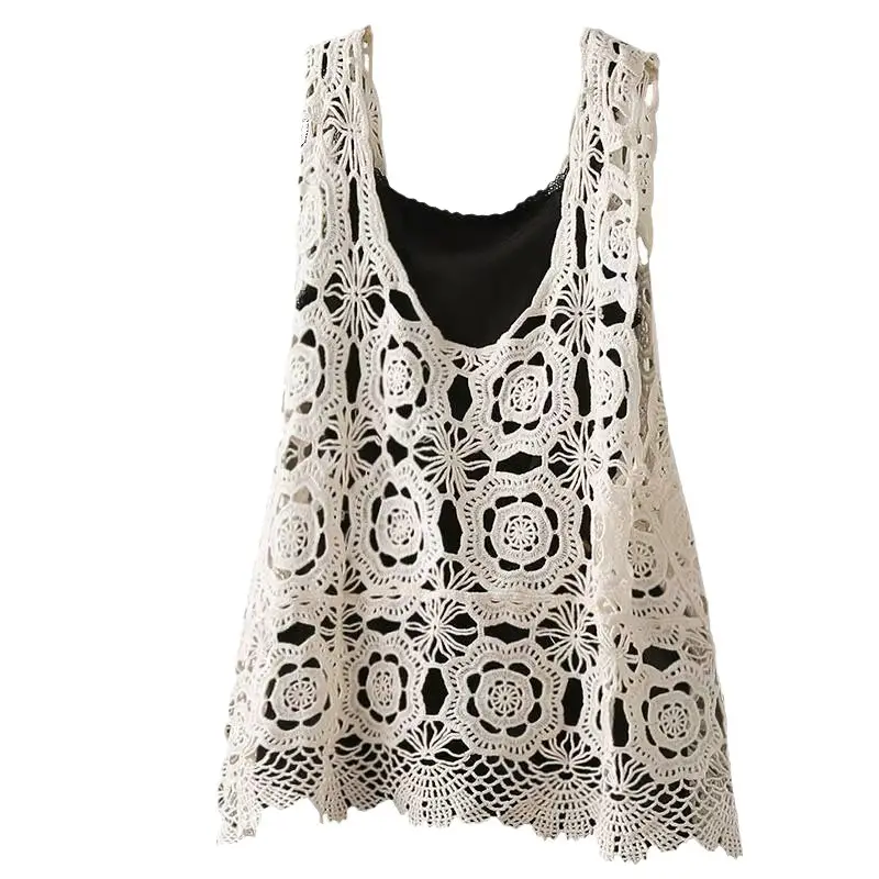 Women's Black Lace Crochet Camisole Vest