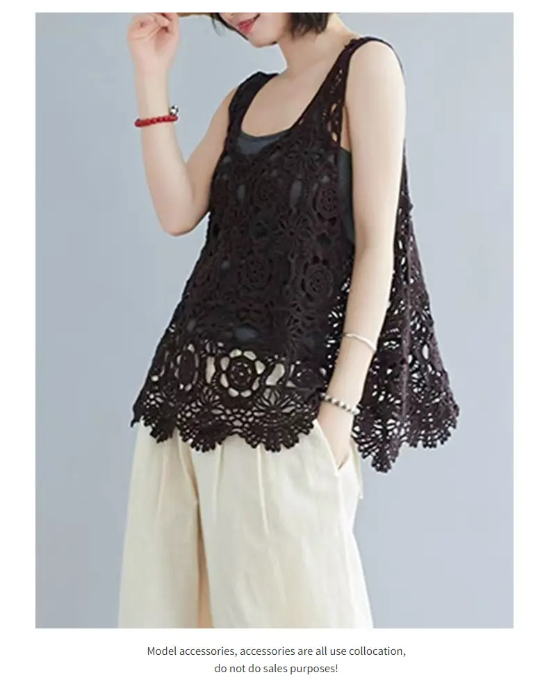 Women's Black Lace Crochet Camisole Vest — feature 13