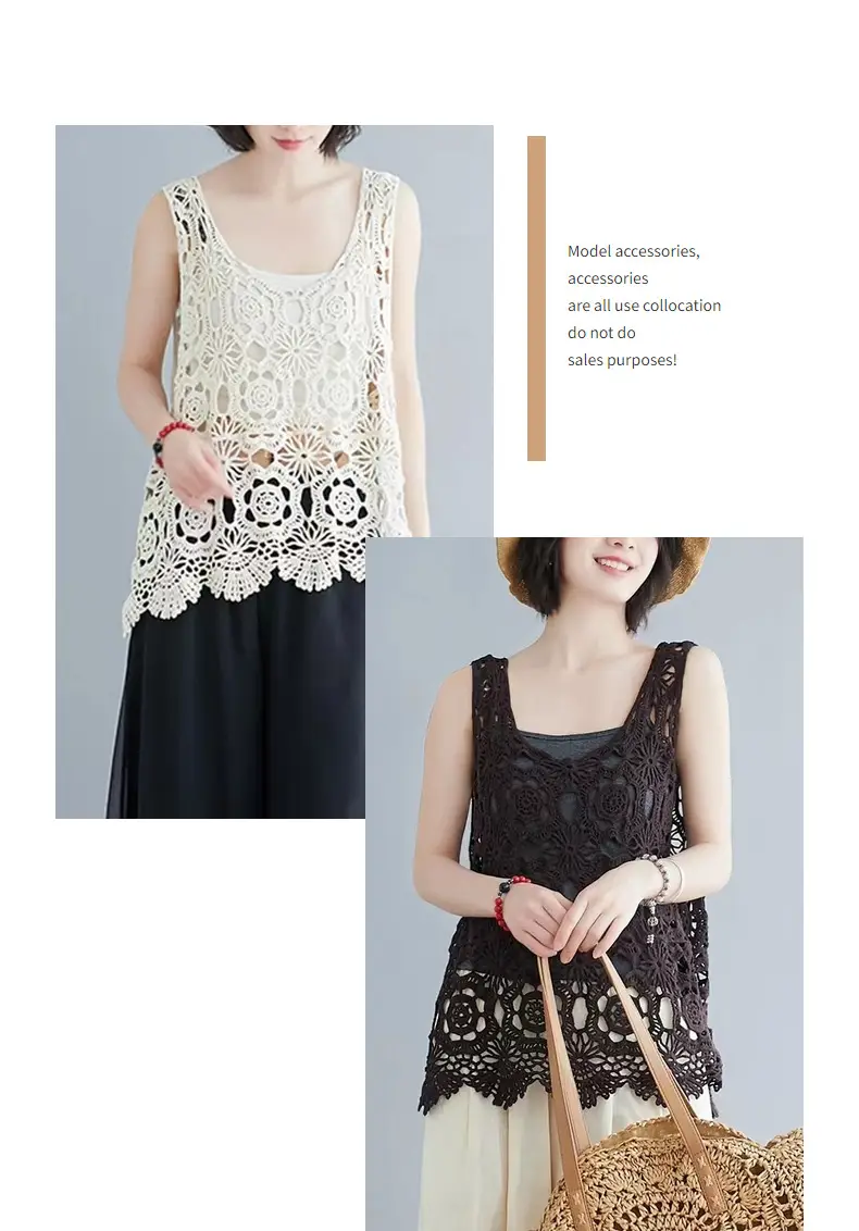 Women's Black Lace Crochet Camisole Vest — feature 14