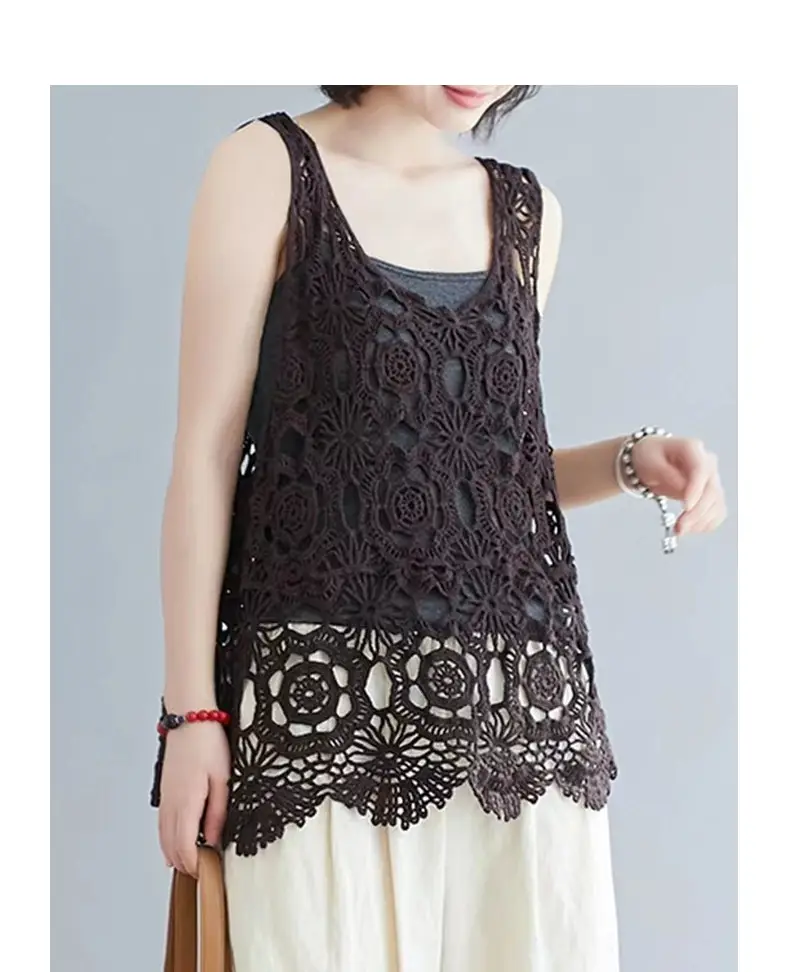 Women's Black Lace Crochet Camisole Vest — feature 15