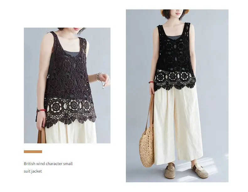 Women's Black Lace Crochet Camisole Vest — feature 2