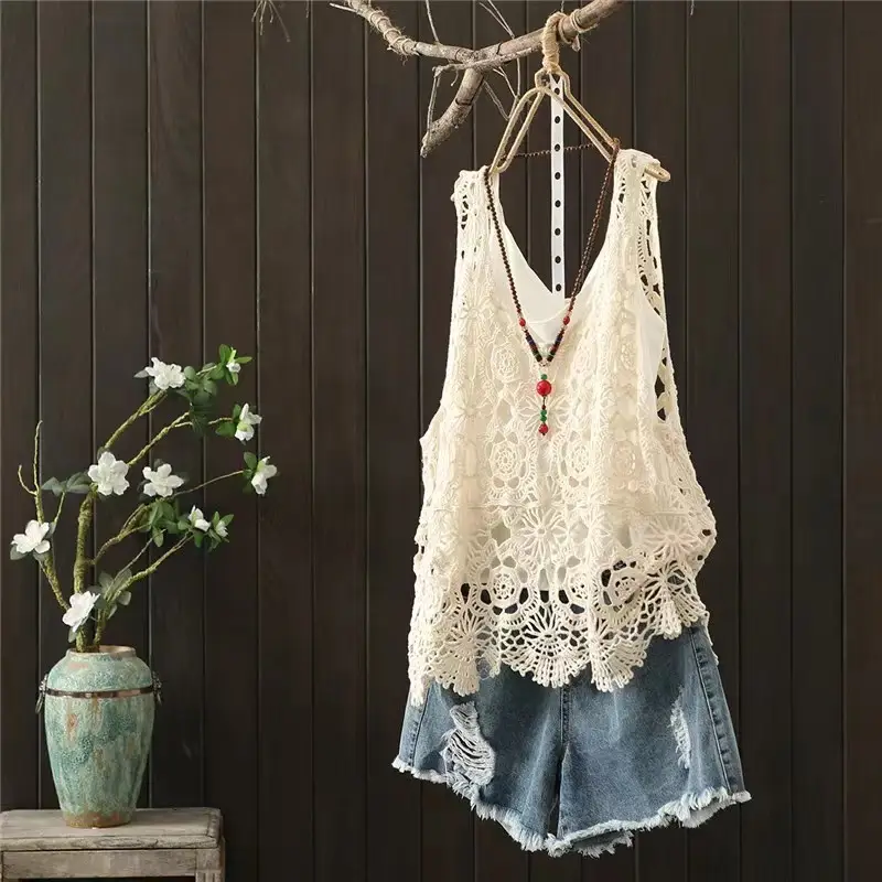 Women's Black Lace Crochet Camisole Vest