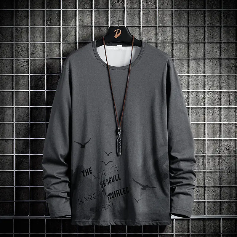 Men's White Long Sleeve Korean Style T-Shirt - Image 2