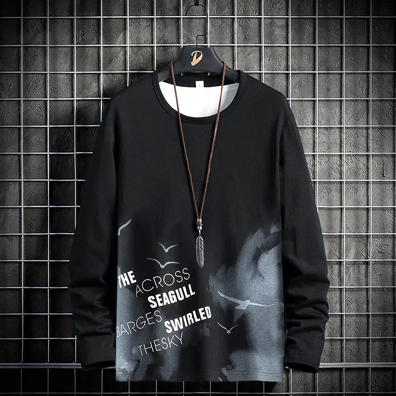 Men's White Long Sleeve Korean Style T-Shirt - Image 3
