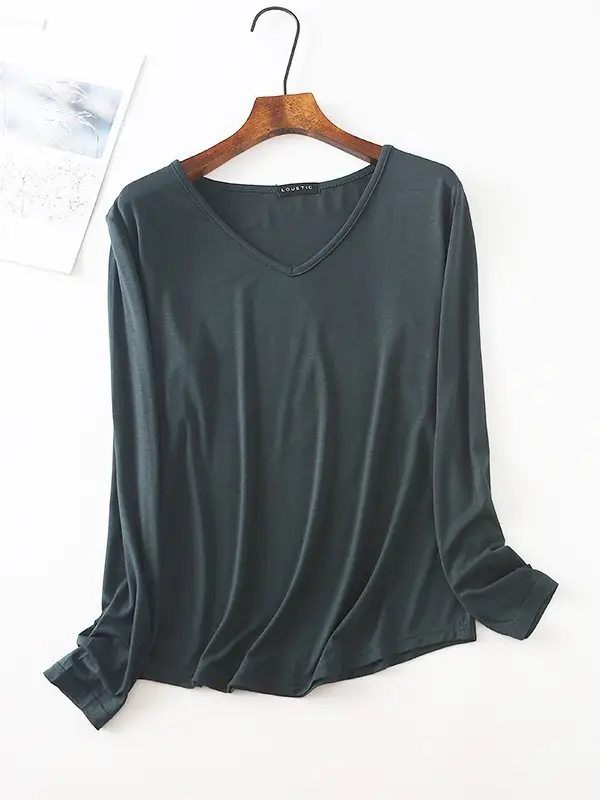 Women's Pink V-Neck Long Sleeve T-Shirt - Image 10