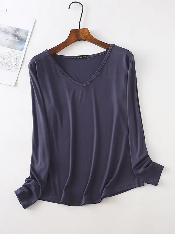Women's Pink V-Neck Long Sleeve T-Shirt - Image 13