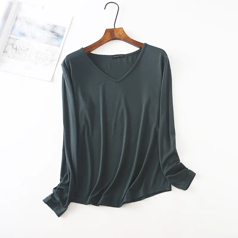 Women's Pink V-Neck Long Sleeve T-Shirt - Image 4