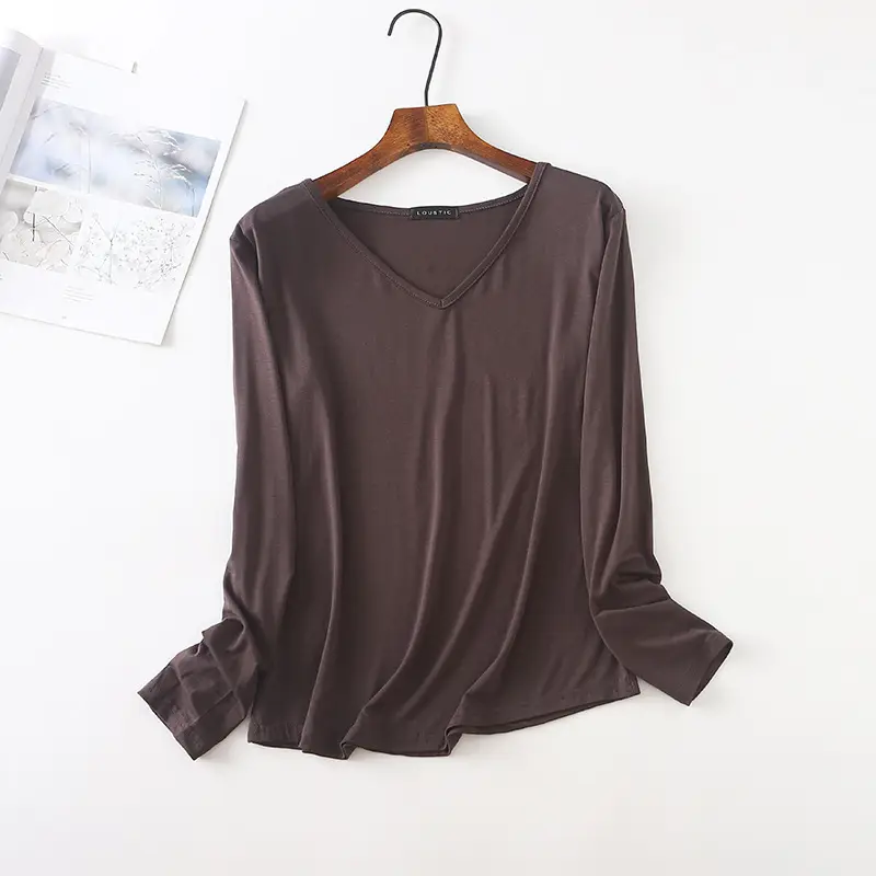 Women's Pink V-Neck Long Sleeve T-Shirt - Image 7