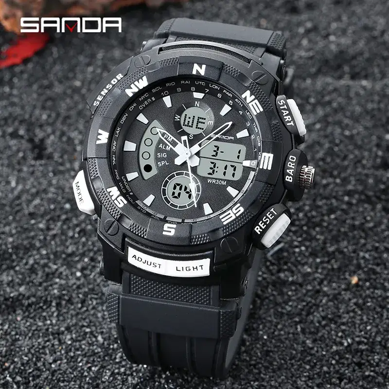 Sanda Men's Multi-Functional Waterproof Digital Watch Black Blue - Image 4