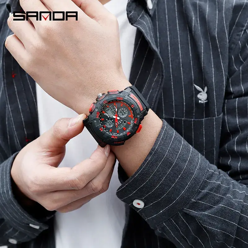 Sanda Men's Multi-Functional Waterproof Digital Watch Black Blue - Image 5