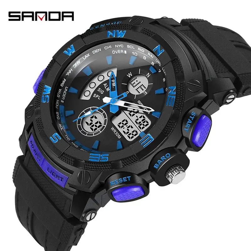 Sanda Men's Multi-Functional Waterproof Digital Watch Black Blue - Image 7