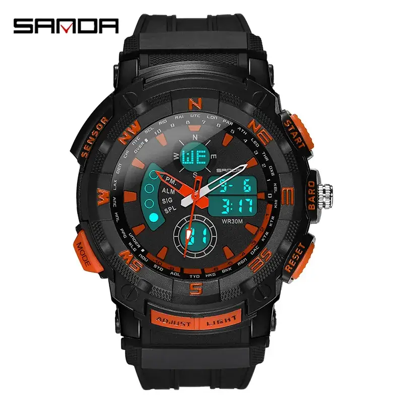Sanda Men's Multi-Functional Waterproof Digital Watch Black Blue - Image 2