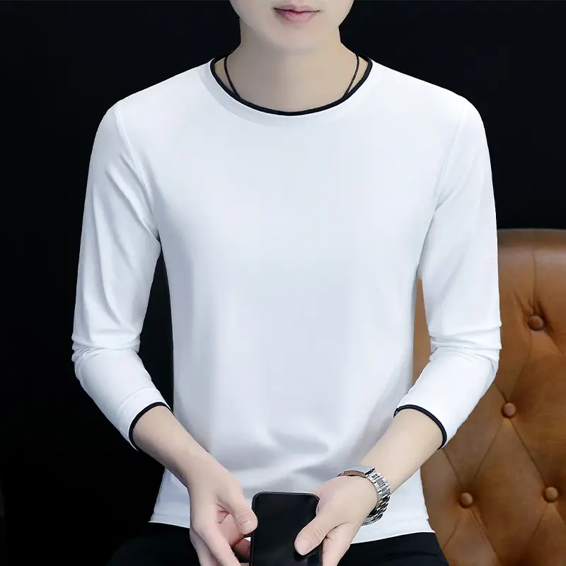 Men Grey V-Neck Long Sleeve T-Shirt - Image 19