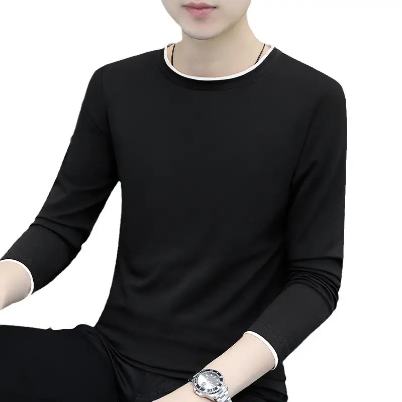 Men Grey V-Neck Long Sleeve T-Shirt - Image 20