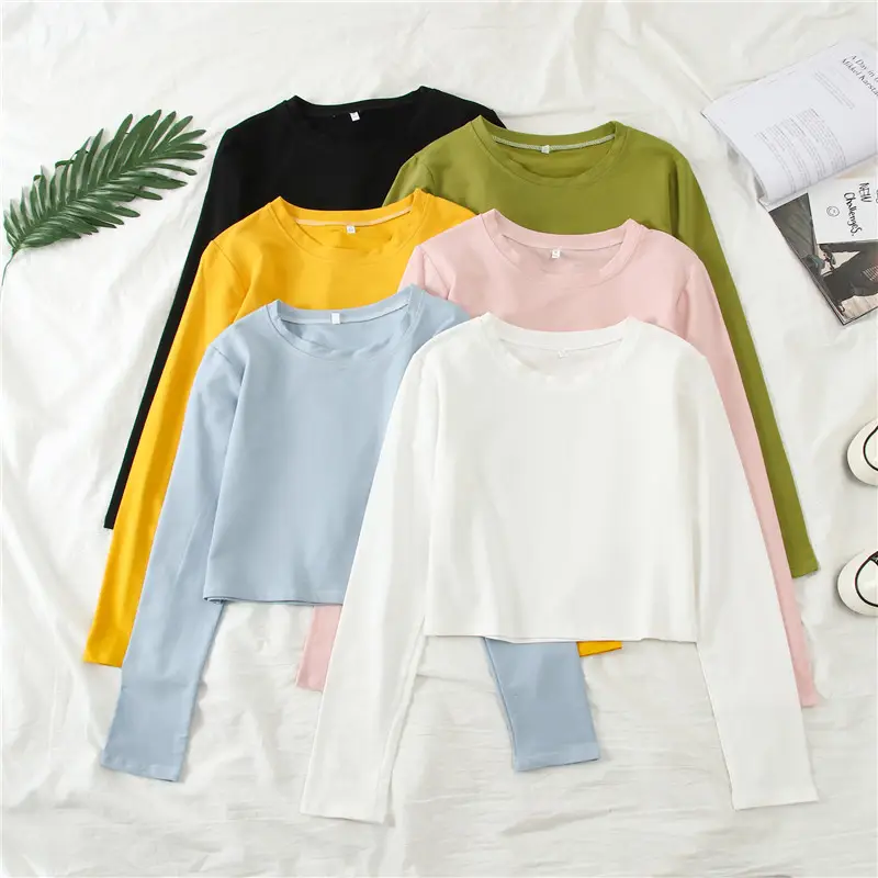 Women Long Sleeve Cropped T-Shirt Pink - Image 4
