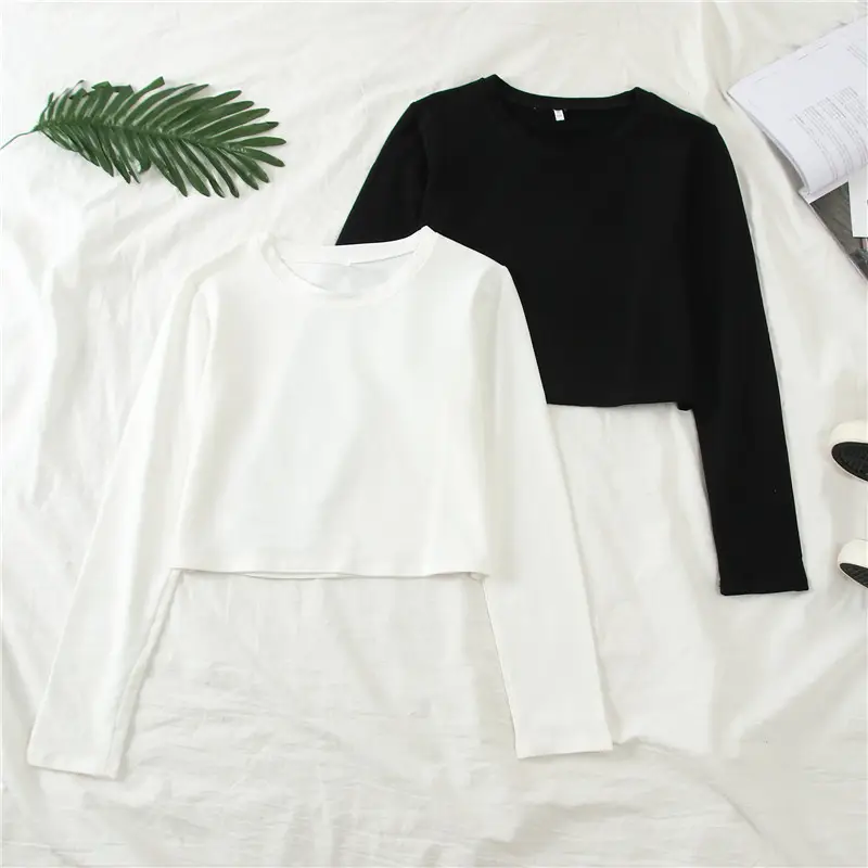 Women Long Sleeve Cropped T-Shirt Pink - Image 6