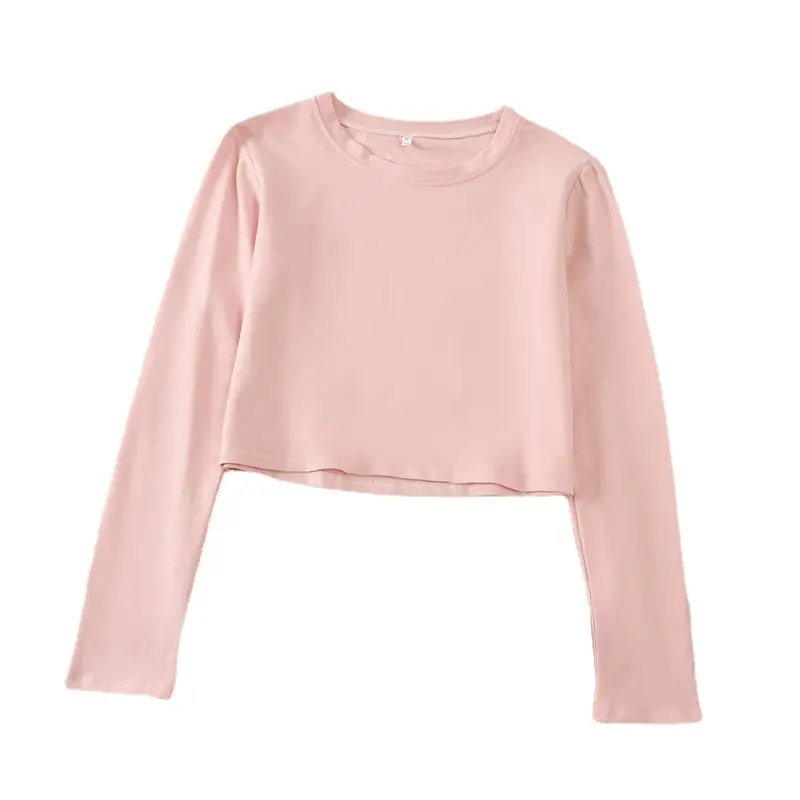 Women Long Sleeve Cropped T-Shirt Pink - Image 7