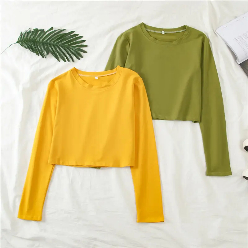 Women Long Sleeve Cropped T-Shirt Pink — feature 34