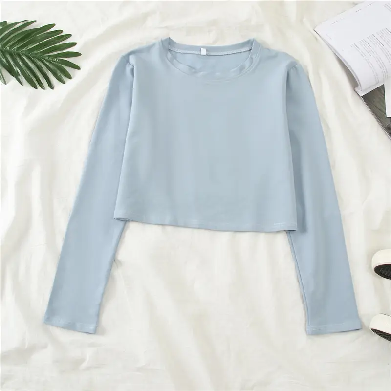 Women Long Sleeve Cropped T-Shirt Pink — feature 37