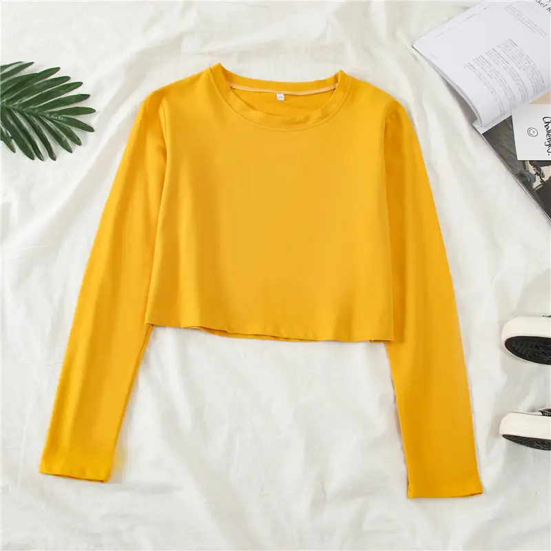 Women Long Sleeve Cropped T-Shirt Pink — feature 39