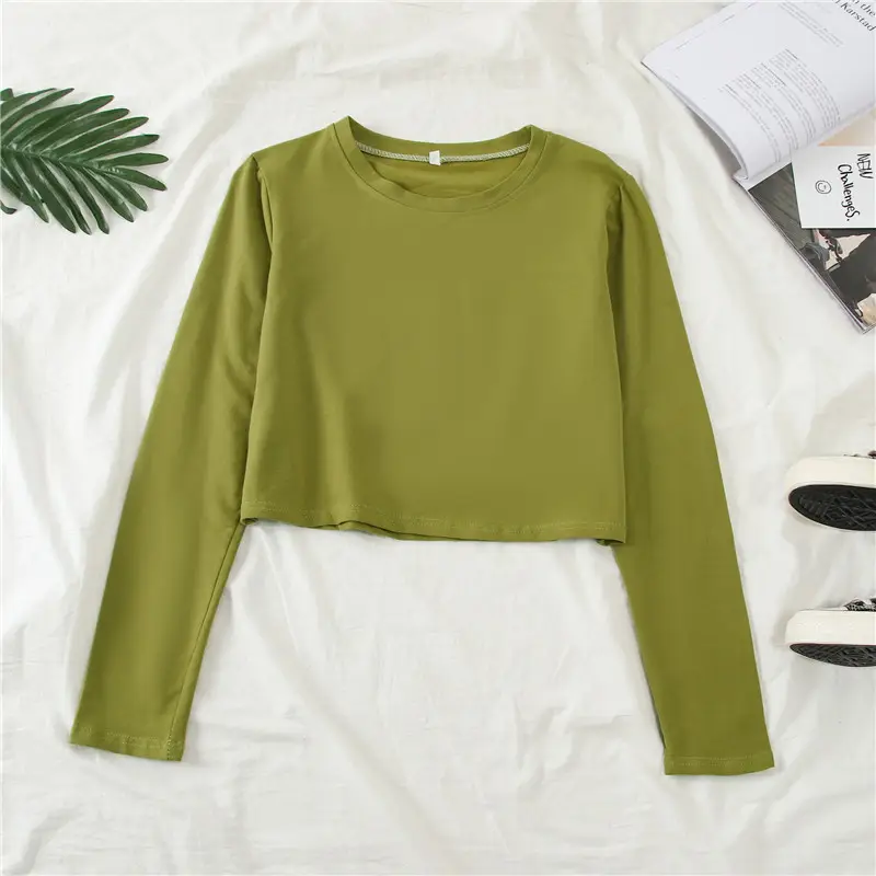 Women Long Sleeve Cropped T-Shirt Pink — feature 40