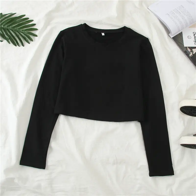 Women Long Sleeve Cropped T-Shirt Pink — feature 41