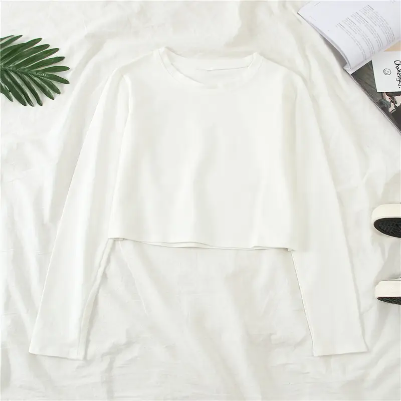Women Long Sleeve Cropped T-Shirt Pink - Image 2