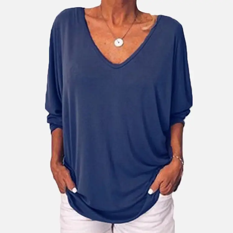 Black V-Neck Loose T-Shirt with Long Sleeves - Image 5