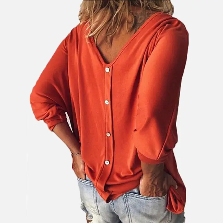 Black V-Neck Loose T-Shirt with Long Sleeves — feature 3