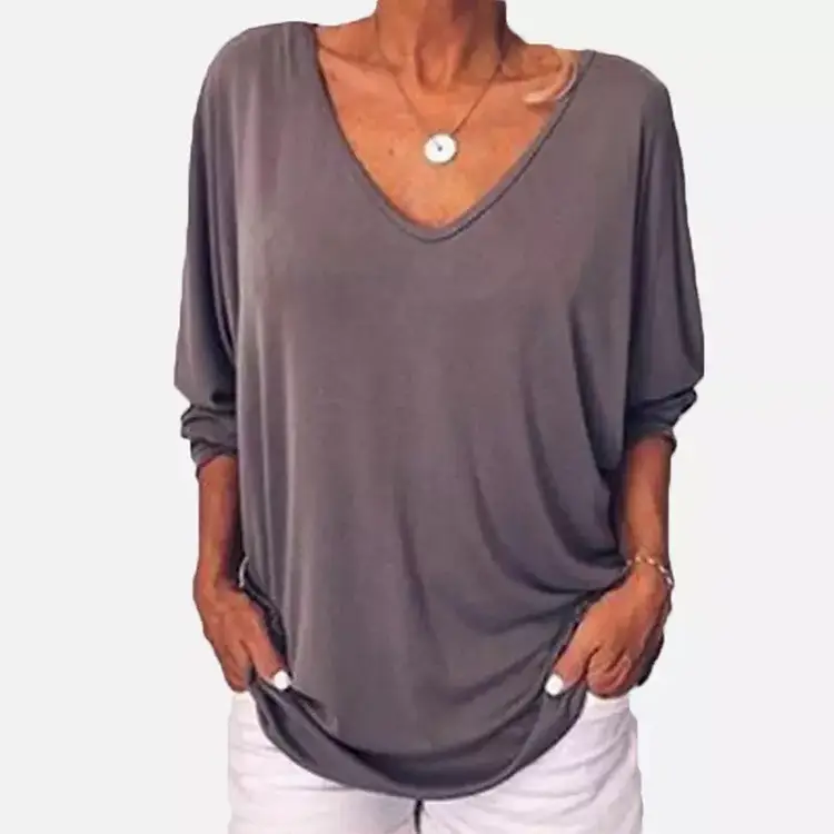 Black V-Neck Loose T-Shirt with Long Sleeves — feature 8