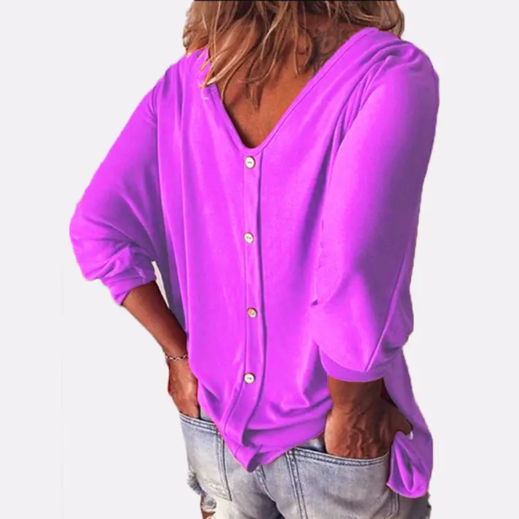 Black V-Neck Loose T-Shirt with Long Sleeves — feature 9