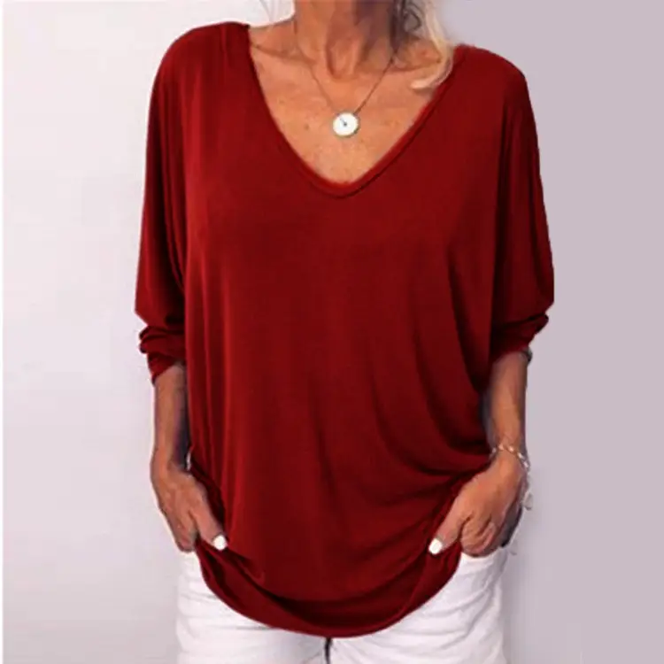 Black V-Neck Loose T-Shirt with Long Sleeves - Image 4