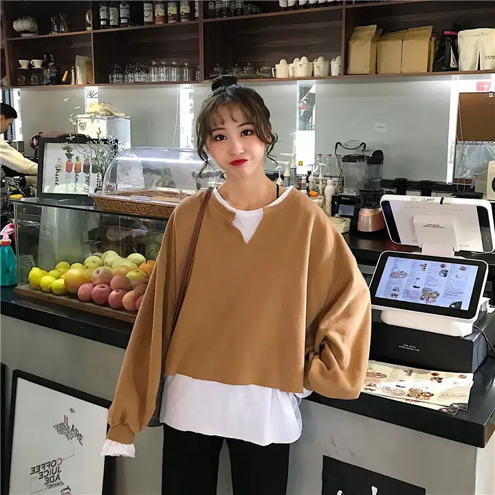 2025 Korean Style Loose Faux Two-Piece Top Sweatshirt Set Women — feature 25