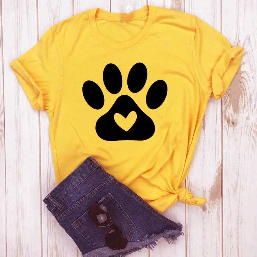 White T-Shirt with Black Paw Print Heart Design for Men Women - Image 3