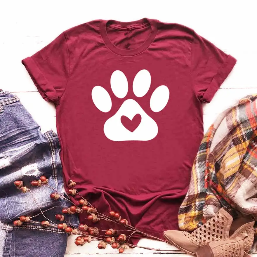 White T-Shirt with Black Paw Print Heart Design for Men Women - Image 4