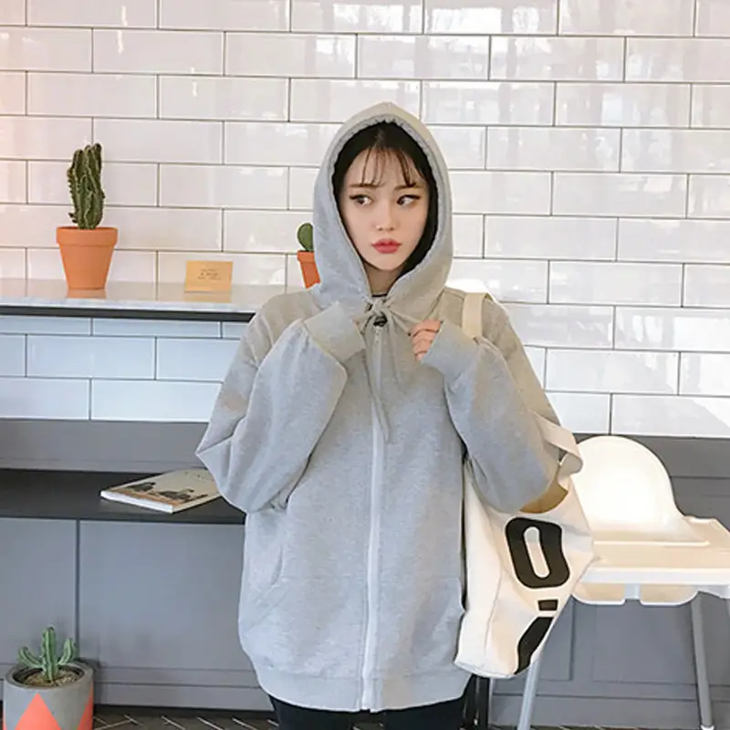 Pink Fleece Zipper Hoodie Plus Size Women Autumn Winter - Image 2