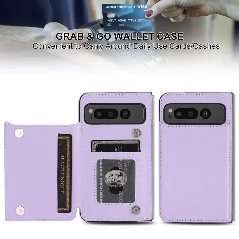Pink Leather Flip Phone Case with 3 Camera Ports