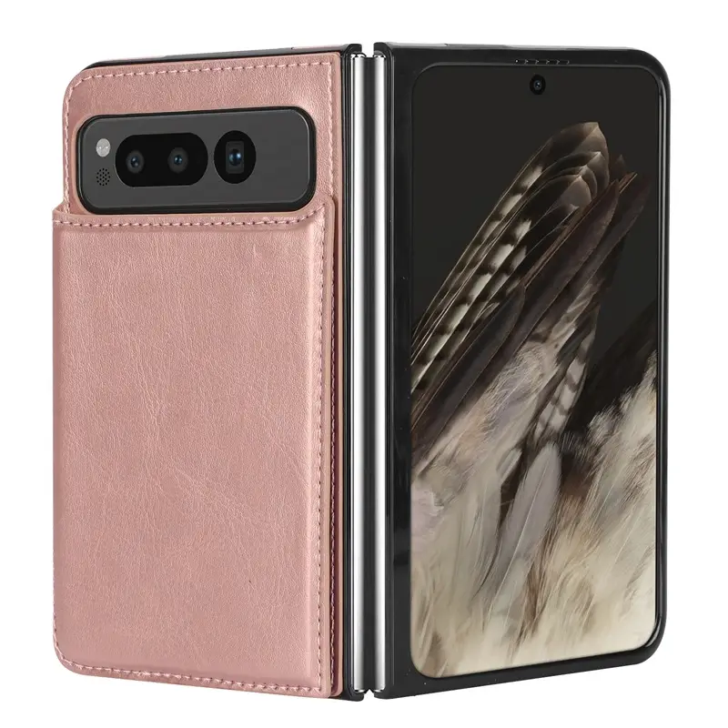 Pink Leather Flip Phone Case with 3 Camera Ports