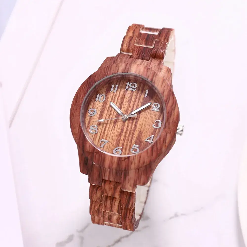 Women's Wood Pattern Digital Watch with Steel Band - Image 7