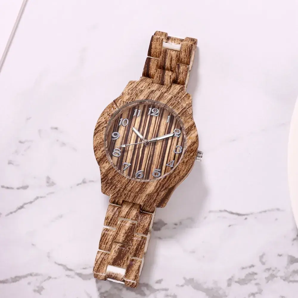 Women's Wood Pattern Digital Watch with Steel Band - Image 9