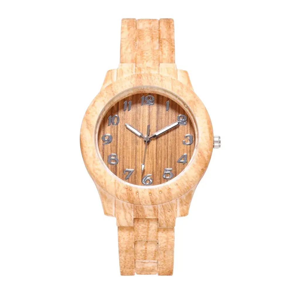 Women's Wood Pattern Digital Watch with Steel Band - Image 2