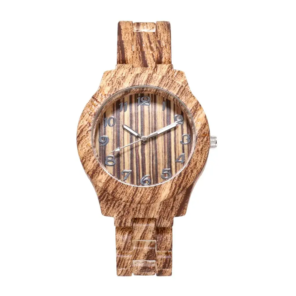Women's Wood Pattern Digital Watch with Steel Band - Image 3