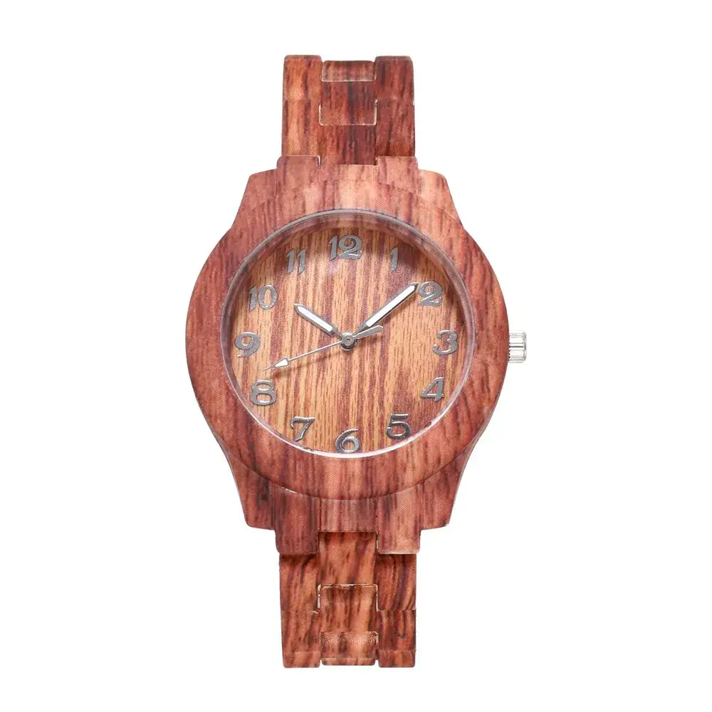 Women's Wood Pattern Digital Watch with Steel Band - Image 4