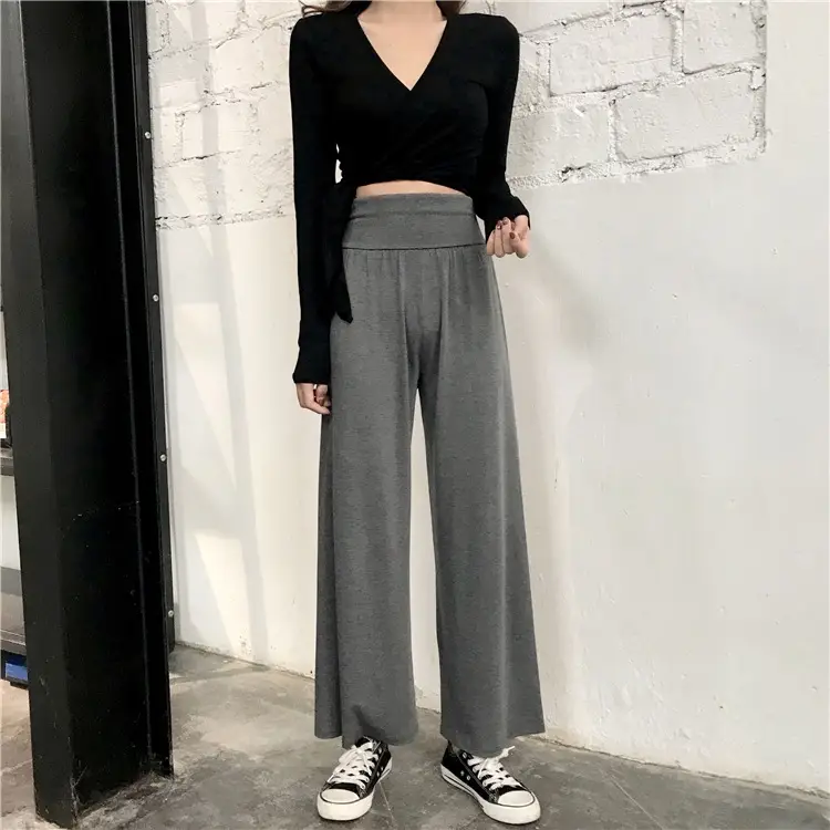 Women Long Sleeve V Neck T-Shirt Slim Fit Black Pants — feature 12