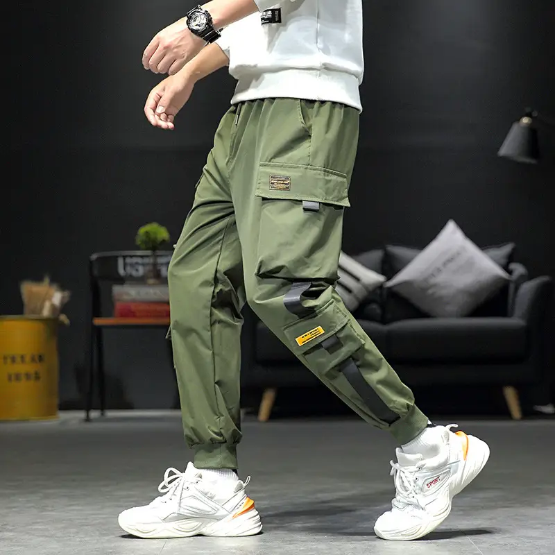 Japanese Trendy Green Leggings with Multi-Flap Pockets - Image 4