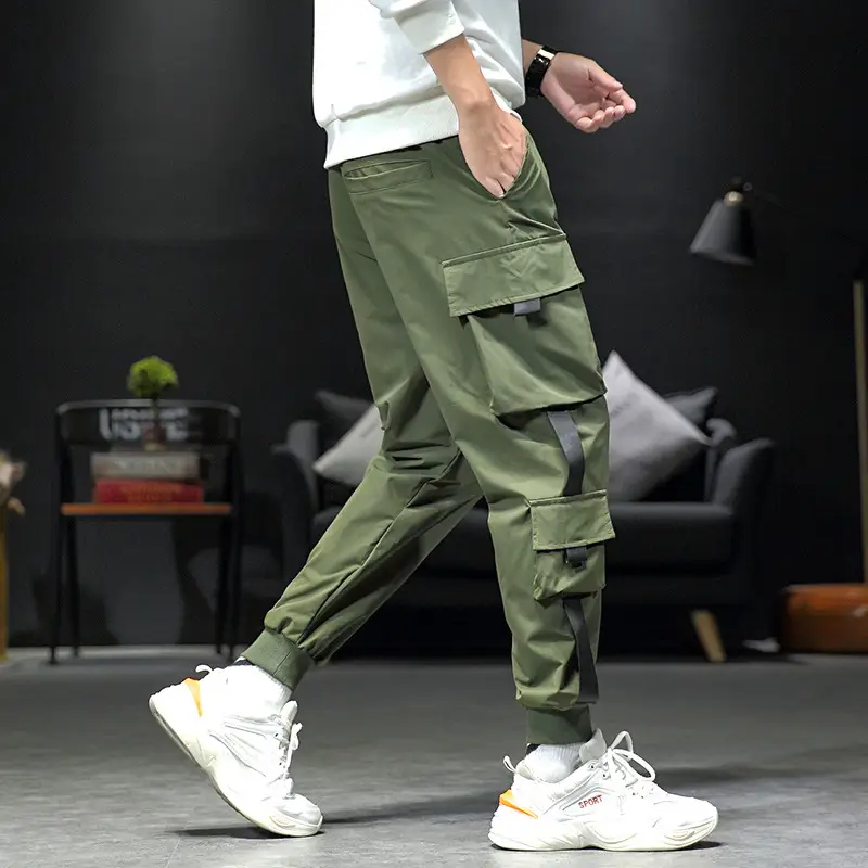 Japanese Trendy Green Leggings with Multi-Flap Pockets - Image 7