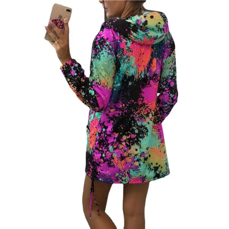 Rainbow Printed Hooded Fleece Sweater for Women - Image 8